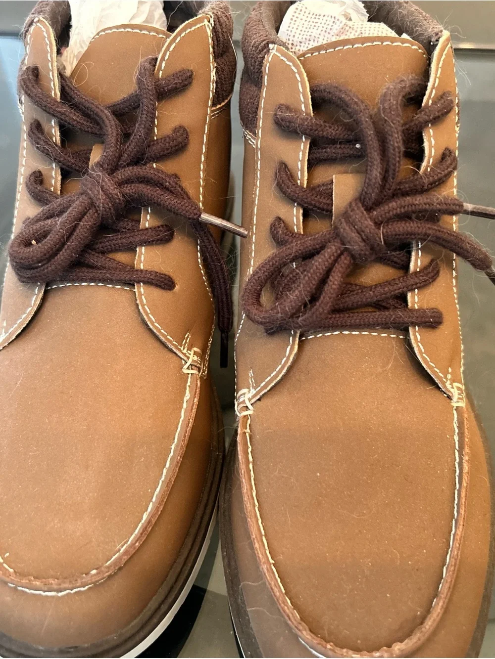 Lands' End Big Boy size 4 Brown Chukka Boots with White Stitching never worn